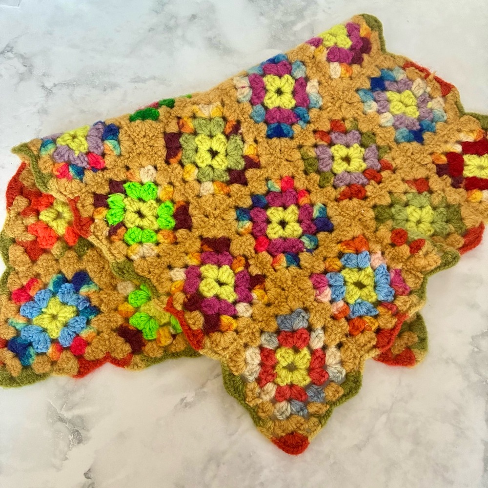 Retro Vintage Crochet Granny Square Placemat 21 inches X 13.5 inches